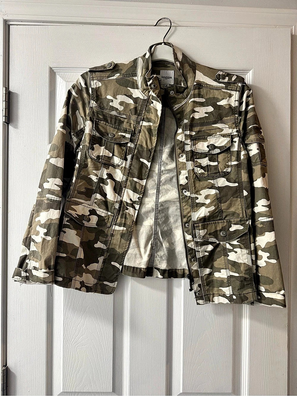 Kensie Camouflage Utility Jacket in Green & White